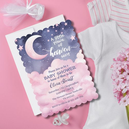 Pink A Little Piece of Heaven Sent Baby Shower Invitation
