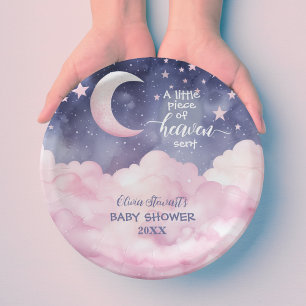 Pink A Little Piece of Heaven Sent Baby Shower Paper Plates