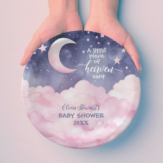 Pink A Little Piece of Heaven Sent Baby Shower Paper Plates (Creator Uploaded)