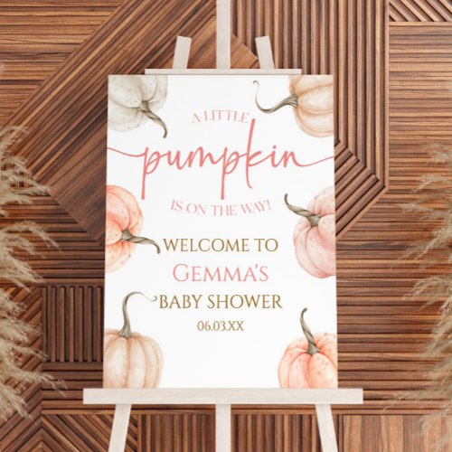 Pink A Little Pumpkin Baby Shower Welcome Sign