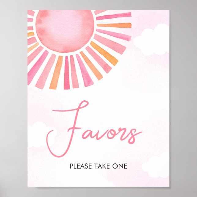 Pink A Little Ray of Sunshine Baby Shower Favors Poster (Front)