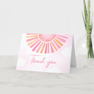 Pink A Little Ray of Sunshine Baby Shower Letterpress Thank You Card