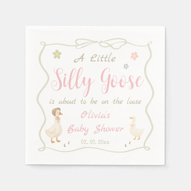 Pink A Little Silly Goose Baby Shower  Napkins (Front)