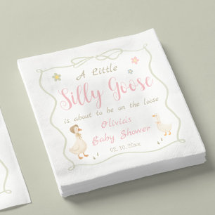 Pink A Little Silly Goose Baby Shower Napkins
