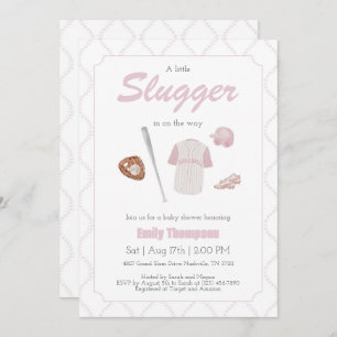 Pink A Little Slugger Baby Shower invitation
