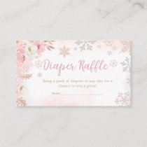 Pink A Little Snowflake Baby Shower Diaper Raffle Enclosure Card