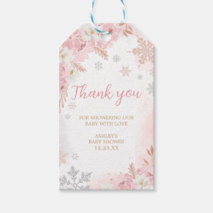 Pink A Little Snowflake Baby Shower Favor Tags