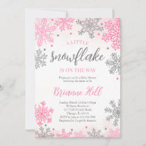 Pink A Little Snowflake Baby Shower Invitation