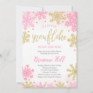 Pink A Little Snowflake Baby Shower Invitation