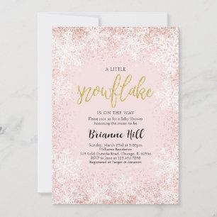 Pink A Little Snowflake Baby Shower Invitation
