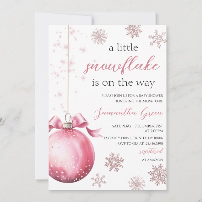  Pink A Little Snowflake Baby Shower Invitation (Front)