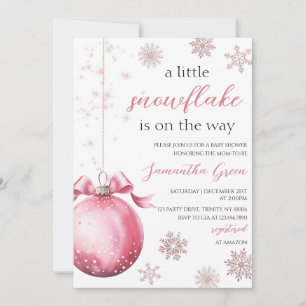 Pink A Little Snowflake Baby Shower Invitation