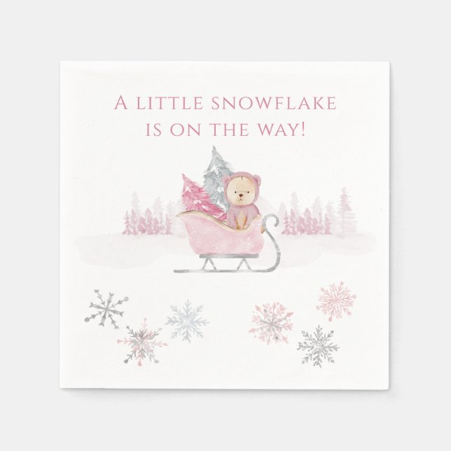 Pink A Little Snowflake Baby Shower Napkins (Front)