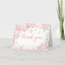 Pink A Little Snowflake Baby Shower  Thank You Card