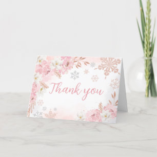 Pink A Little Snowflake Baby Shower Thank You Card