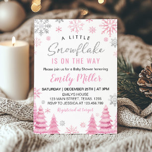 Pink A Little Snowflake Girl Baby Shower Invitation