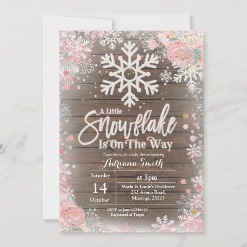Pink A little snowflake is on the way baby shower Invitation
