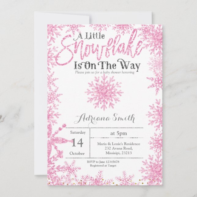Pink A little snowflake is on the way baby shower Invitation (Front)