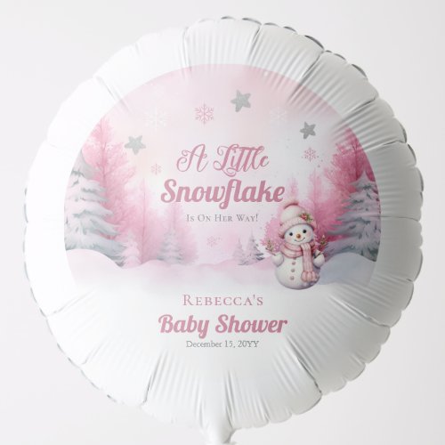 Pink A Little Snowflake  Snow Girl Baby Shower Balloon