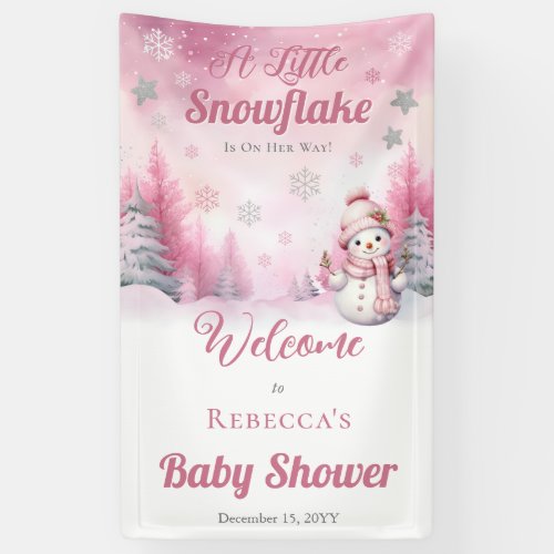 Pink A Little Snowflake  Snow Girl Baby Shower Banner