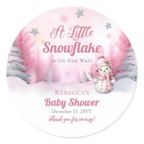 Pink A Little Snowflake | Snow Girl Baby Shower Classic Round Sticker