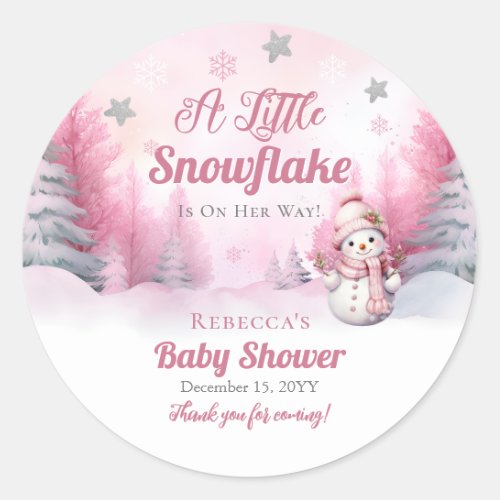 Pink A Little Snowflake  Snow Girl Baby Shower Classic Round Sticker
