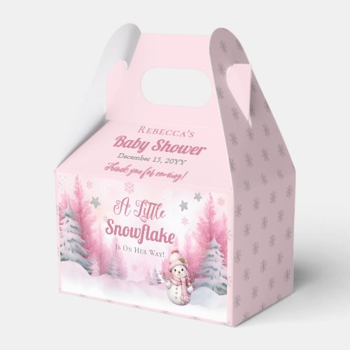 Pink A Little Snowflake  Snow Girl Baby Shower Favor Boxes