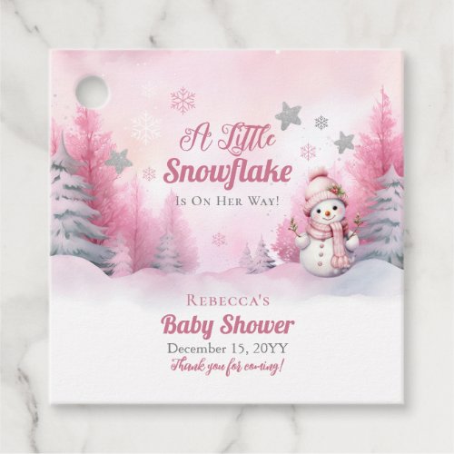 Pink A Little Snowflake  Snow Girl Baby Shower Favor Tags