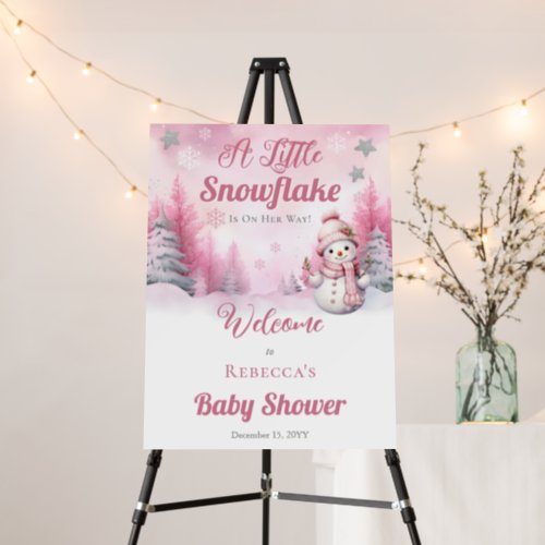 Pink A Little Snowflake Snow  Girl Baby Shower Foam Board