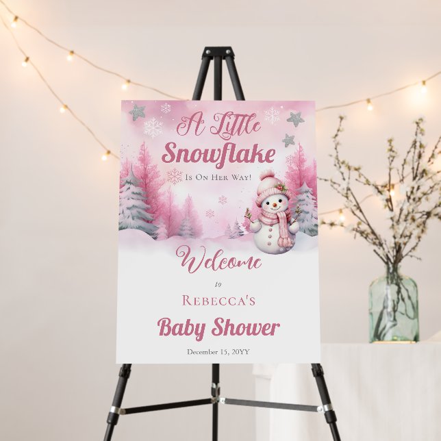 Pink A Little Snowflake Snow | Girl Baby Shower Foam Board (In Situ (Stand))