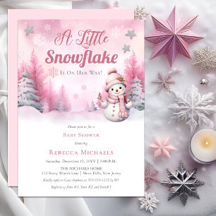 Pink A Little Snowflake   Snow Girl Baby Shower Invitation