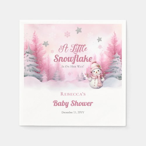 Pink A Little Snowflake  Snow Girl Baby Shower Napkins