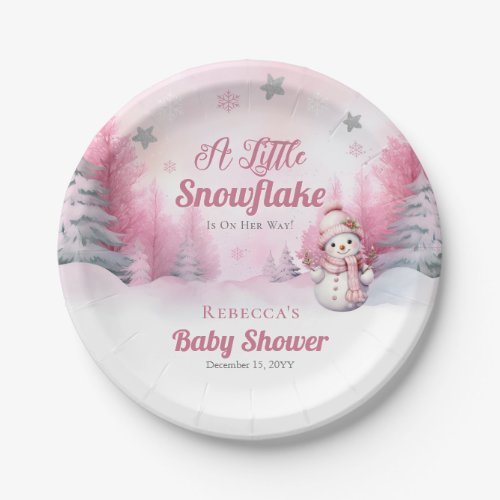 Pink A Little Snowflake  Snow Girl Baby Shower Paper Plates