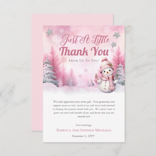 Pink A Little Snowflake  Snow Girl Baby Shower Thank You Card