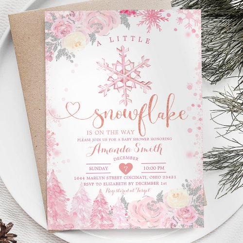 Pink A Little Snowflake Winter Baby Shower Invitat Invitation