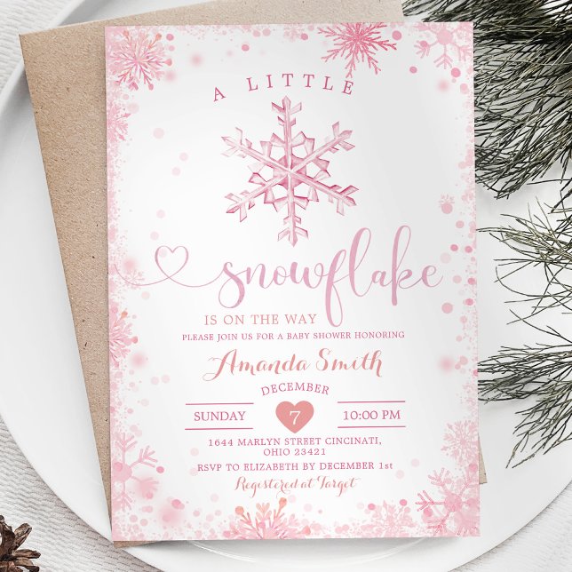 Pink A Little Snowflake Winter Baby Shower Invitation (Creator Uploaded)
