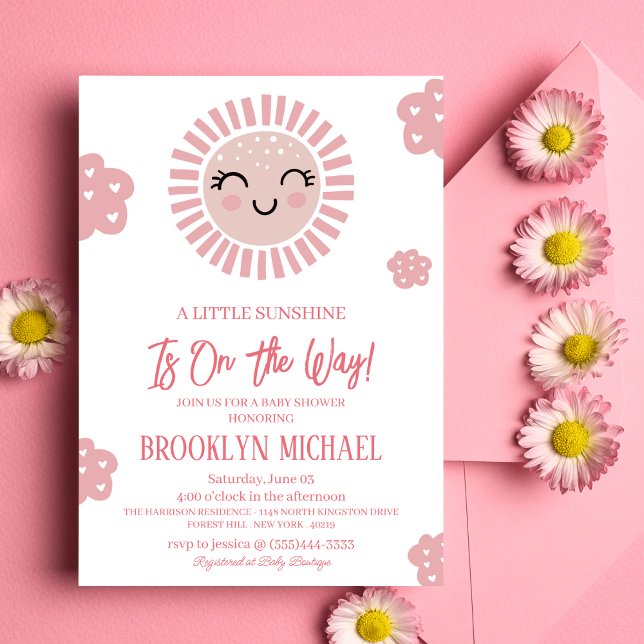 Pink A Little Sunshine is on the way Baby Shower  Invitation (Creator Uploaded)