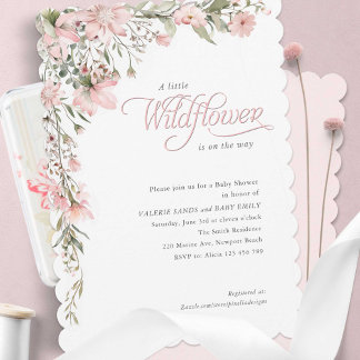 pink a little wildflower Baby Girl Shower Invitation
