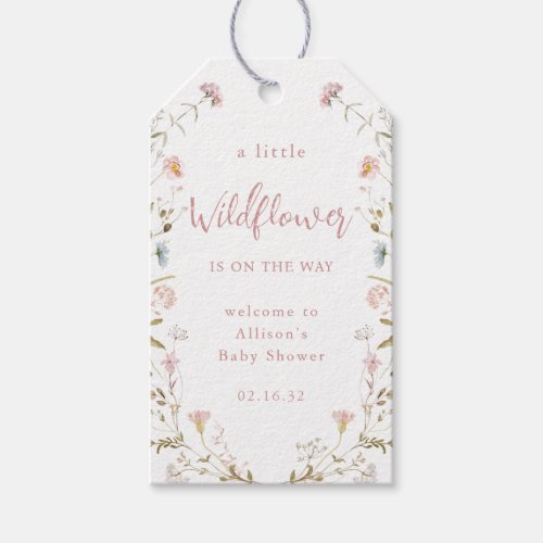 Pink A Little Wildflower Rustic Boho Baby Shower  Gift Tags