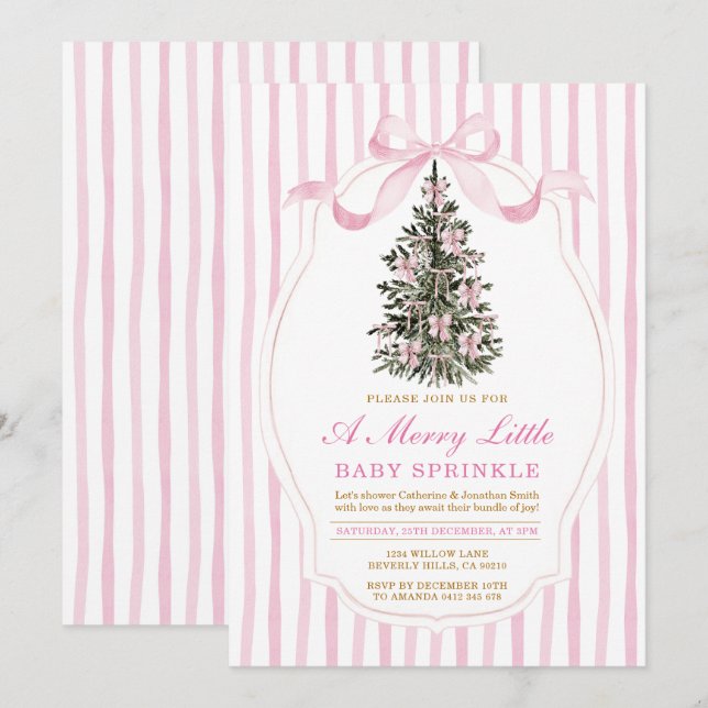 Pink A Merry Little Baby Sprinkle Christmas Tree Invitation (Front/Back)