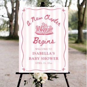Pink A New Chapter Begins Baby Shower Welcome Sign