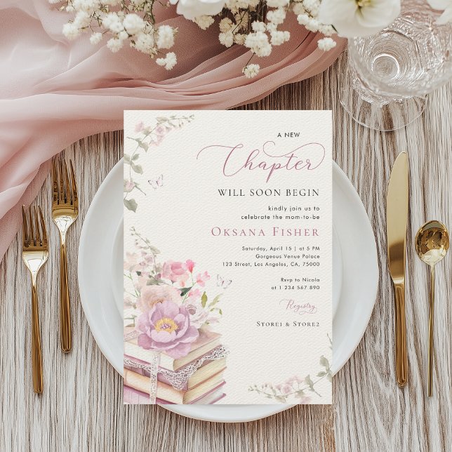 Pink a New Chapter Begins Book Theme Baby Shower Invitation (Creator Uploaded)