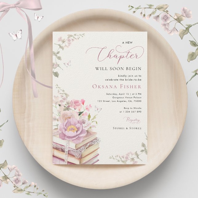 Pink a New Chapter Begins Book Theme Bridal Shower Invitation (Creator Uploaded)