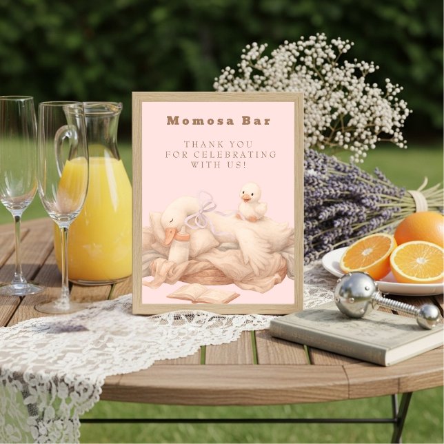 Pink A Silly Goose "Momosa" Mimosa  Table Sign  Invitation (Pink A Silly Goose "Momosa" Mimosa Table Sign)