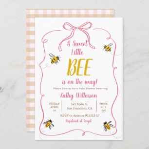 Pink A Sweet little Honey Bee Gingham Baby Shower Invitation