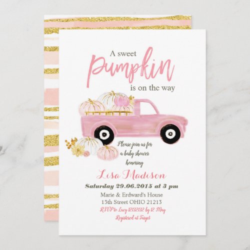 Pink A sweet Pumpkin is on the way baby shower Invitation