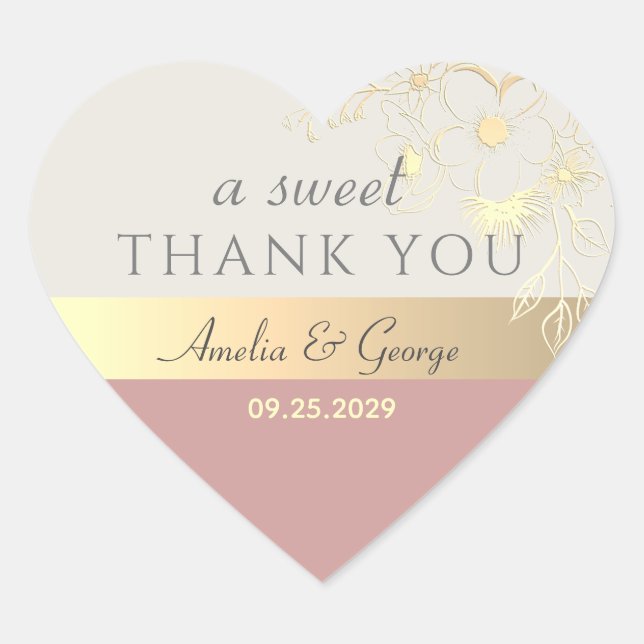 Pink A Sweet Thank You Wedding Favor Heart Sticker (Front)