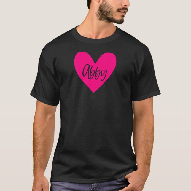 Pink Abby Name Heart Love Woman Girl Friend Person T-Shirt (Front)