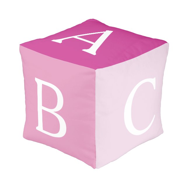 Pink ABC Alphabet Block Pouf (Angled Front)