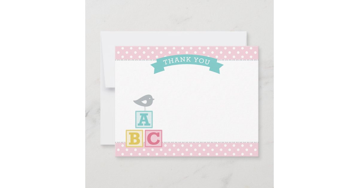 Pink Abc Blocks Baby Girl Shower Thank You Card Zazzle Com